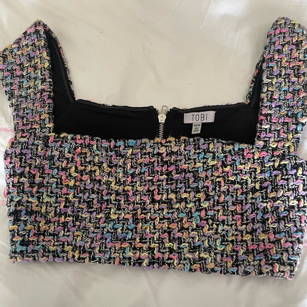 Tobi Black and White Embellished Crop Tank Top